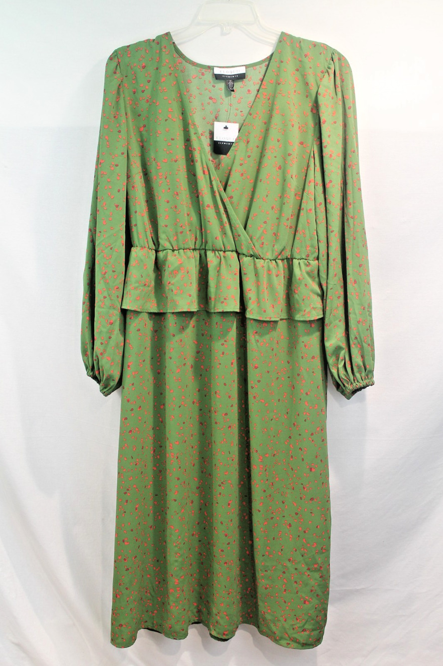 ELOQUII Dress Womens size 18 Green Floral V-Neck Peplum Ruffle Waist Pullover